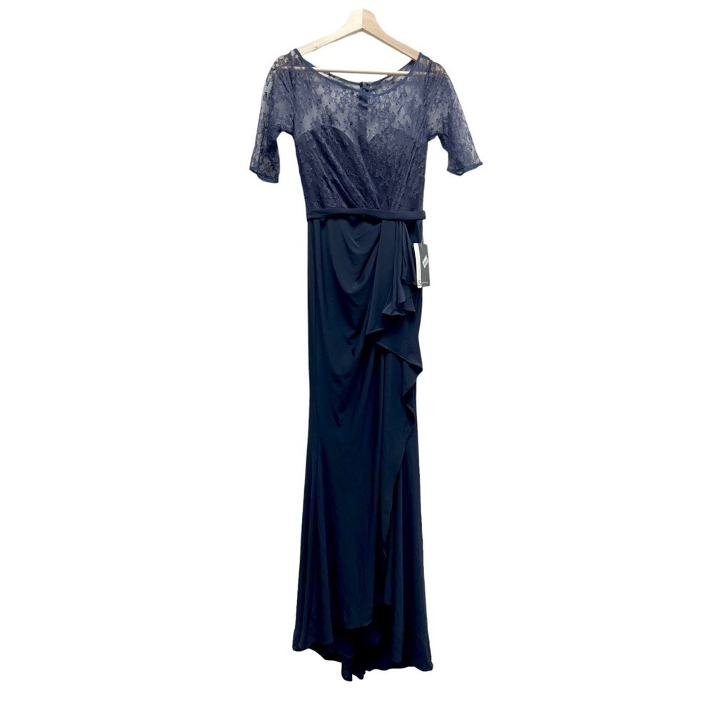 NWT JS Collections Navy Lace Gown Mesh Maxi Dress Size 4